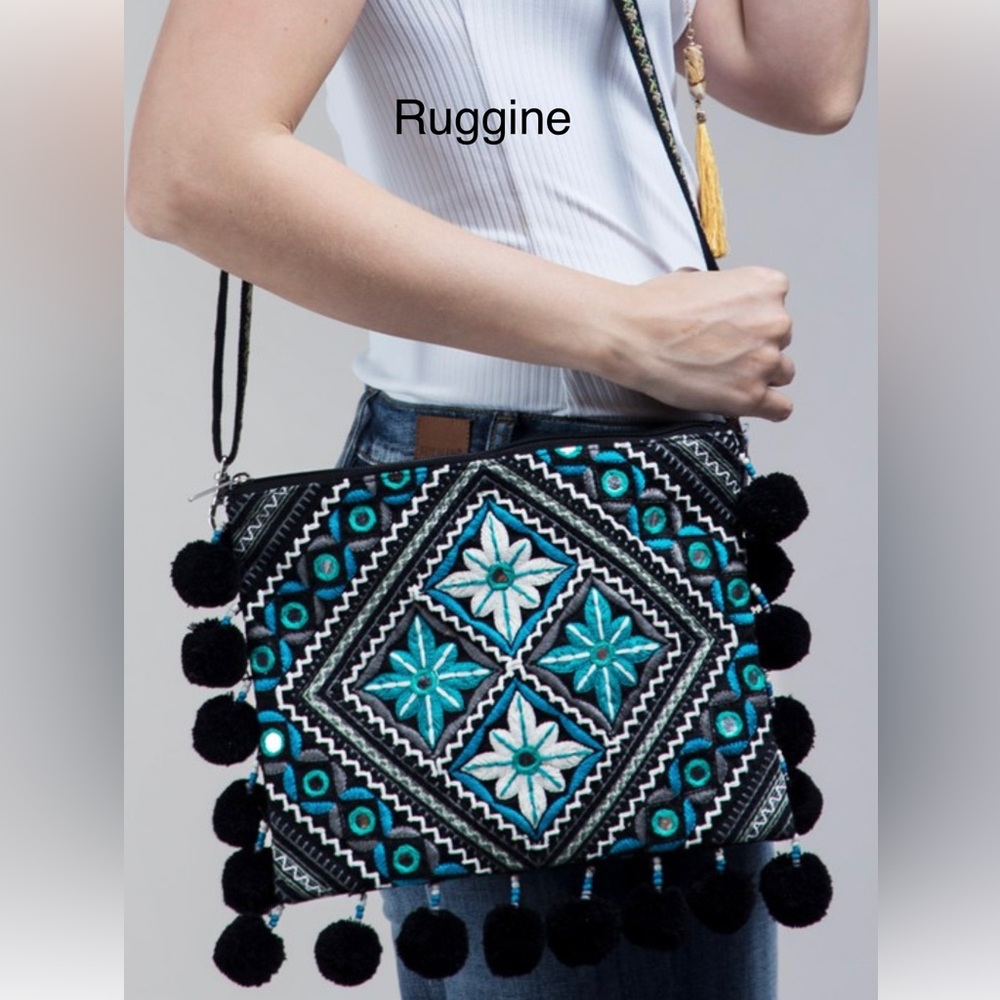 BUC🖤💙Ruggine HANDMADE crossbody bag w/mirror accents+black pom-pom
accents! - Picture 6 of 6